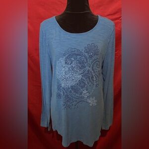 Earth Yoga Blue Floral Long Sleeve Top